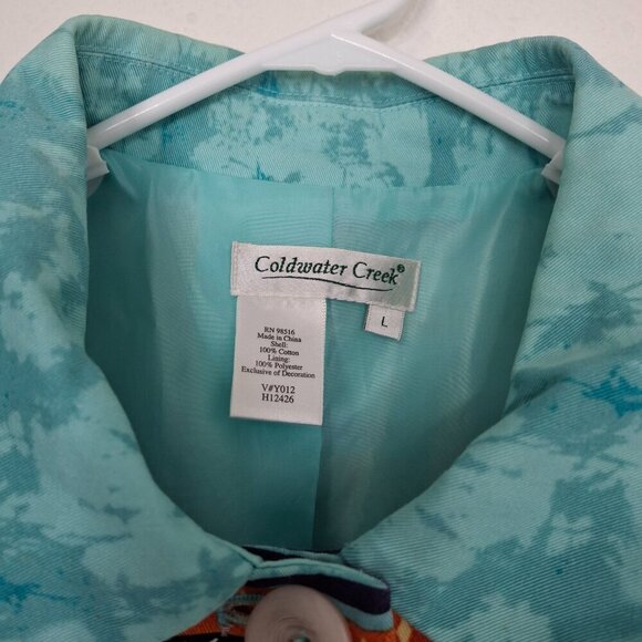 Coldwater Creek Multicolor Jacket Sz L Cotton Artsy Art-to-Wear Boho Aztec - Picture 7 of 13
